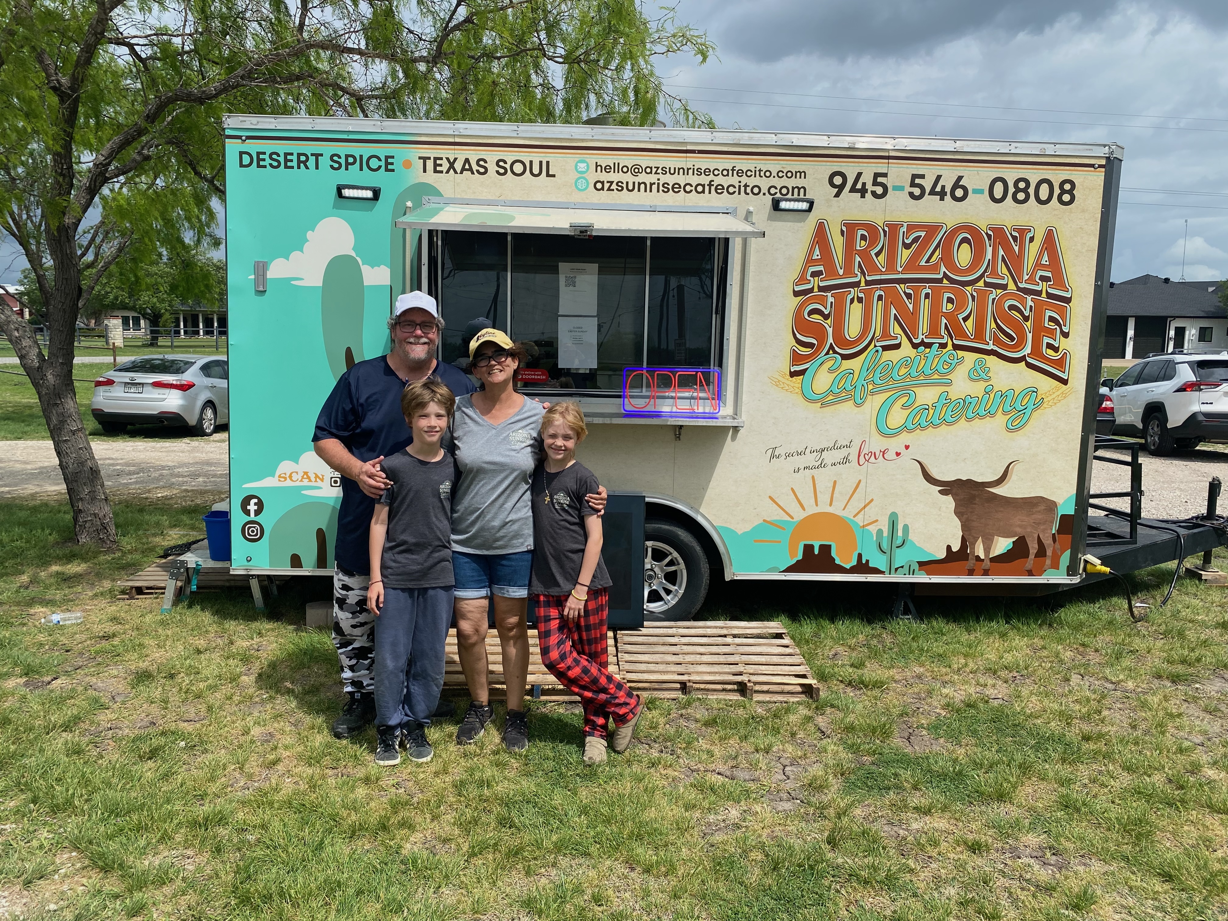 Arizona Sunrise Cafecito & Catering family in front of the trailer